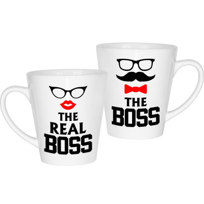 Kubek latte na walentynki dla par zakochanych komplet 2 sztuki The Boss The real Boss